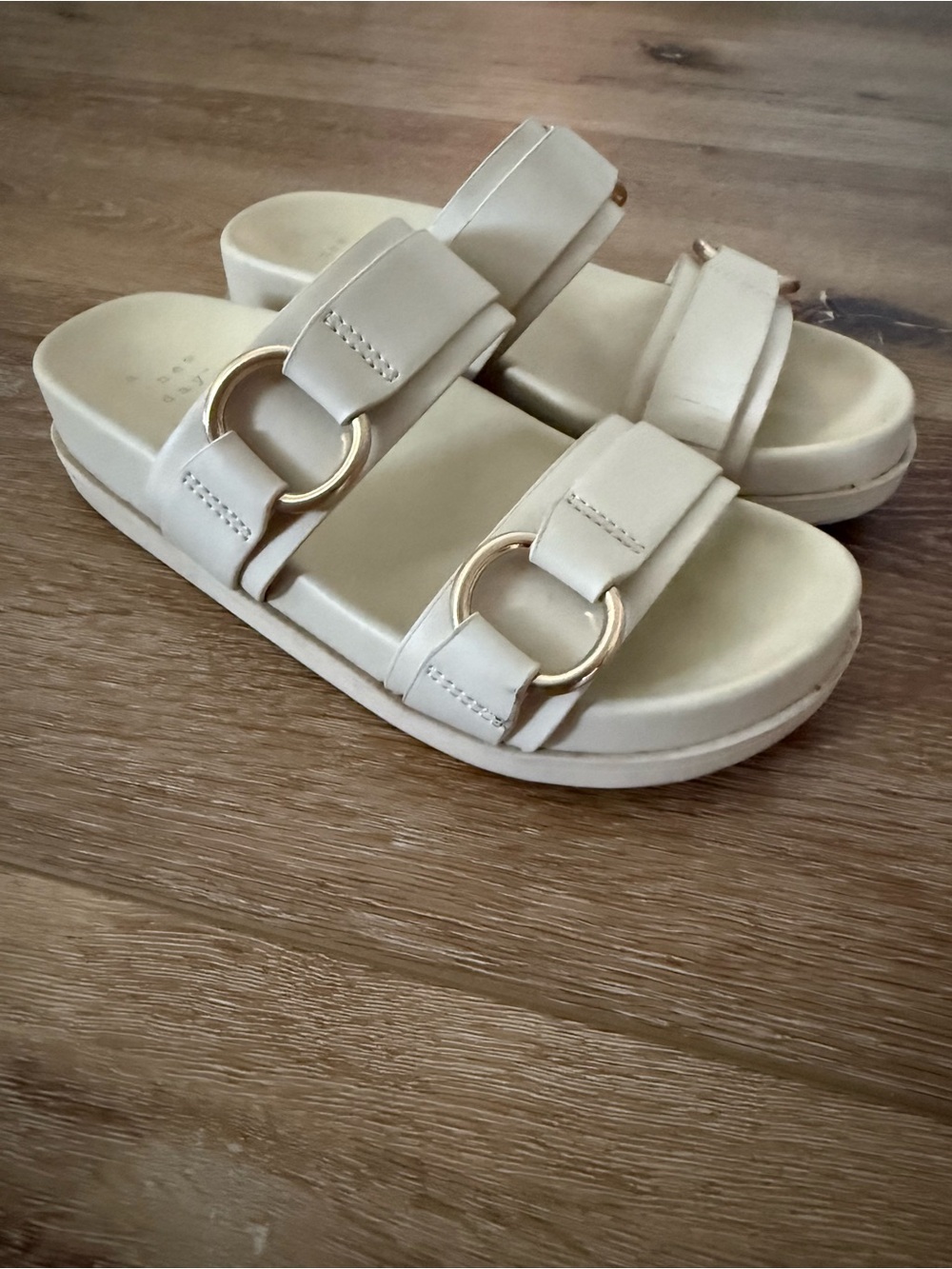 a new day Cream Double-Strap Slide Sandals with Gold Buckles